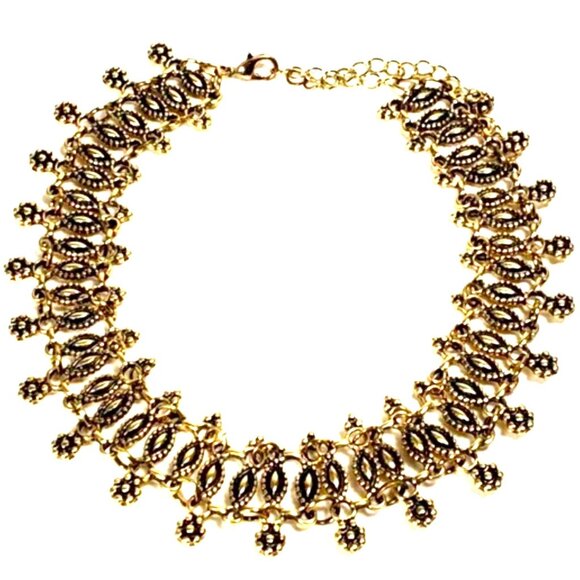 Statement Necklace – Antique Gold Filigree Choker Boho Festival Vintage-Inspired - Picture 3 of 10